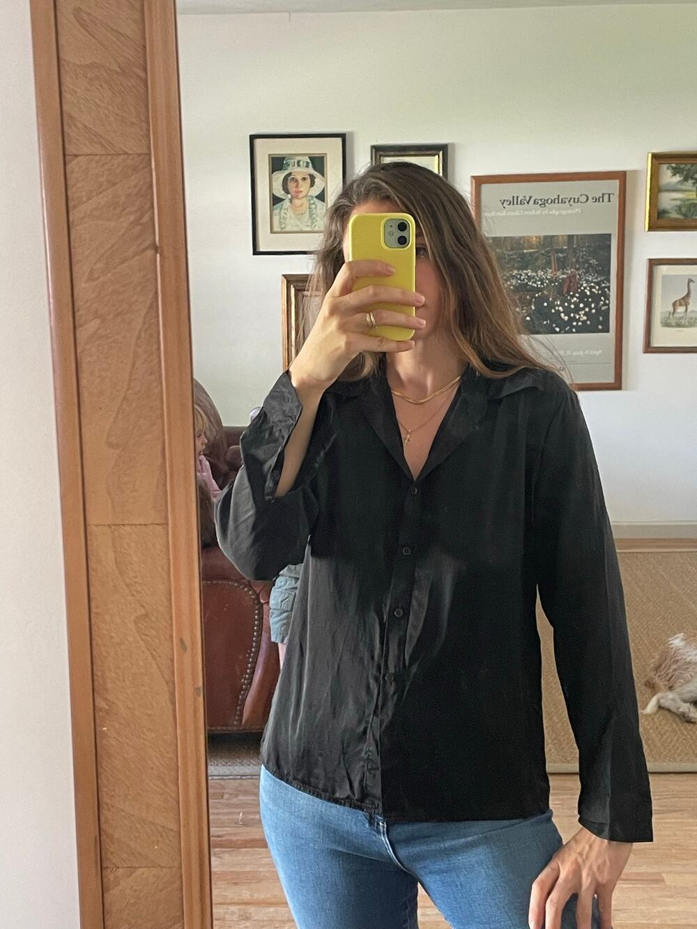 Black Y2K Satin Silk Button Down